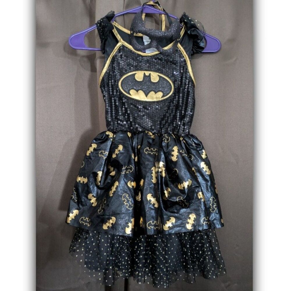 Girls Medium DC Batgirl Halloween Costume w/Cape and Mask Sequins & Glitter